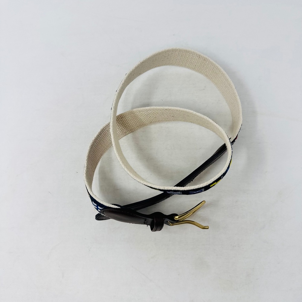 Nautical Sailing Signal Flag Canvas Leather Belt Navy Cream 36 Made in USA - Picture 2 of 6